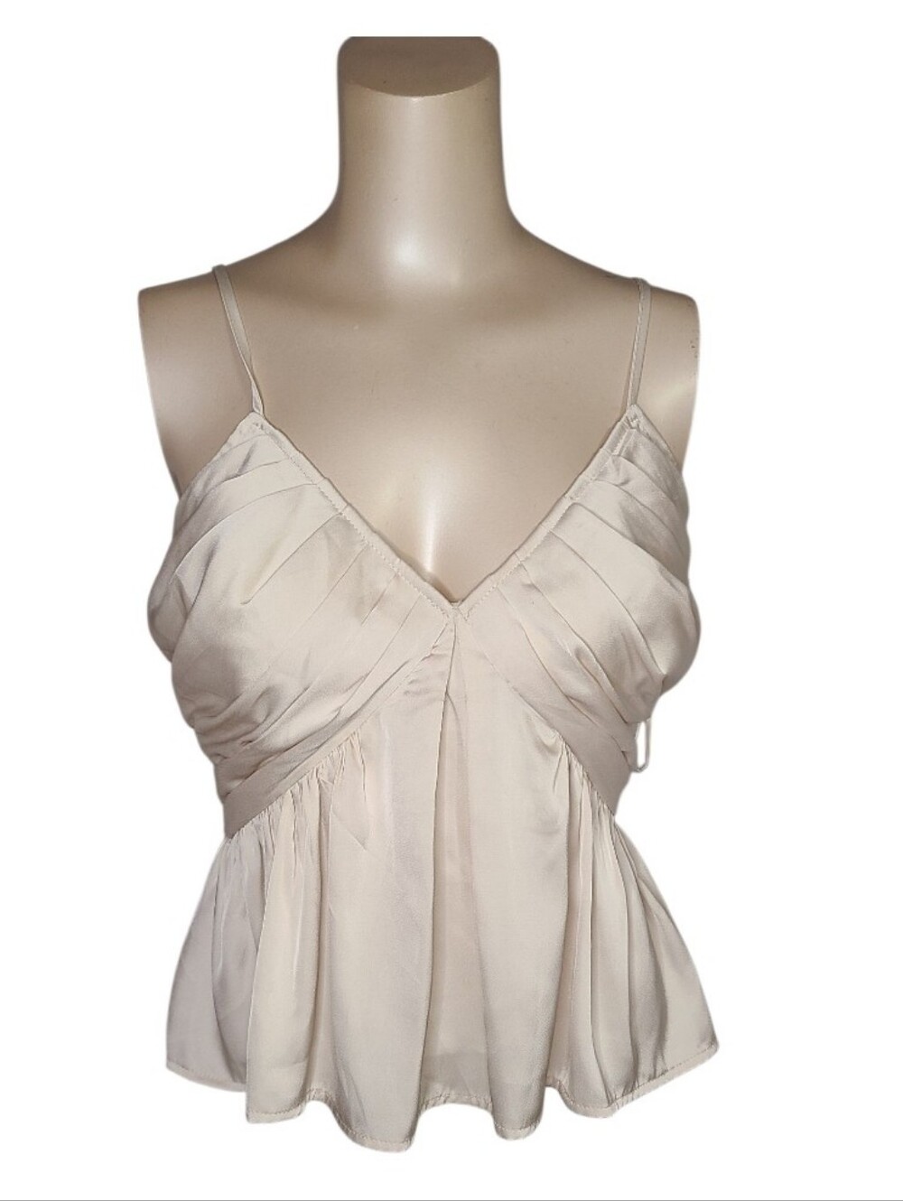 Strut & Bolt Champagne Satin Pleated Peplum Camisole L